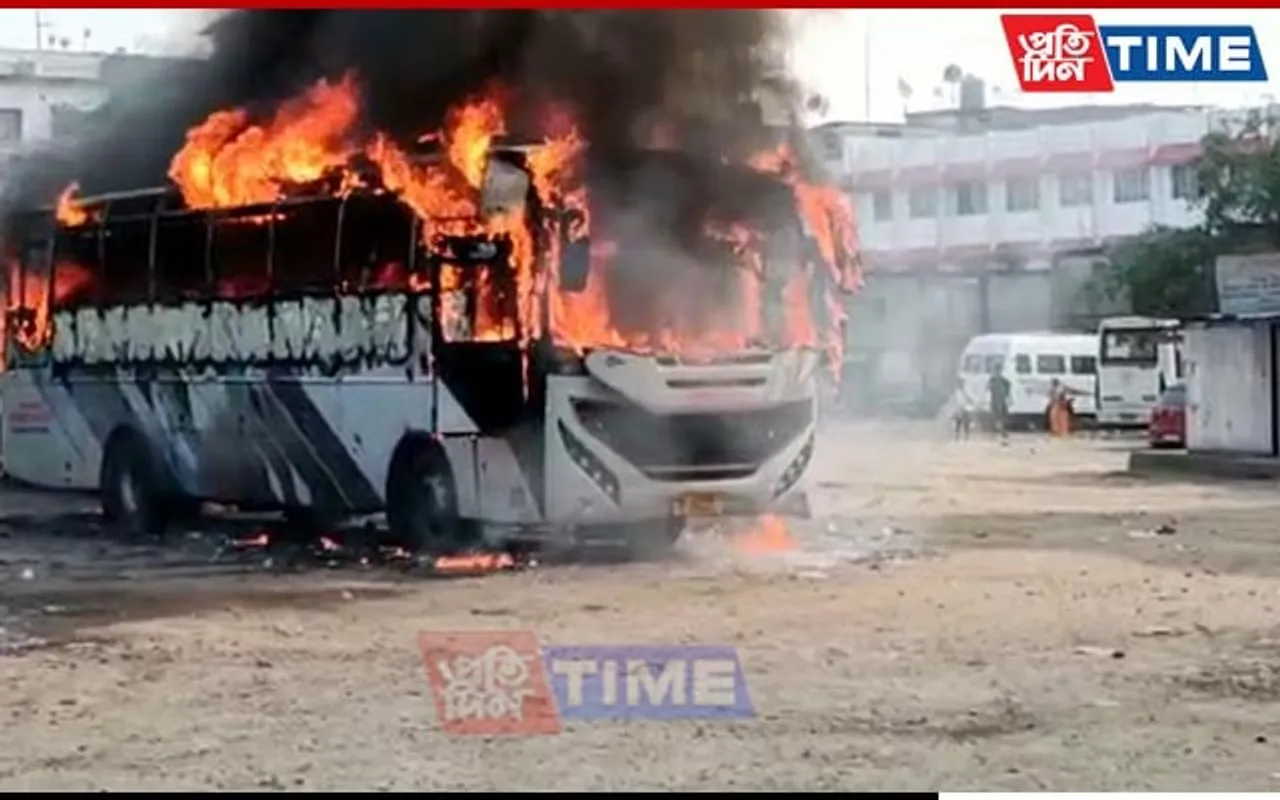 Assam: ASTC Bus Bursts Into Flames at Tinsukia Depot