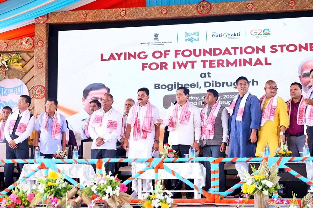 Sarbananda Sonowal Lays Foundation Stone for IWT Terminal at Bogibeel