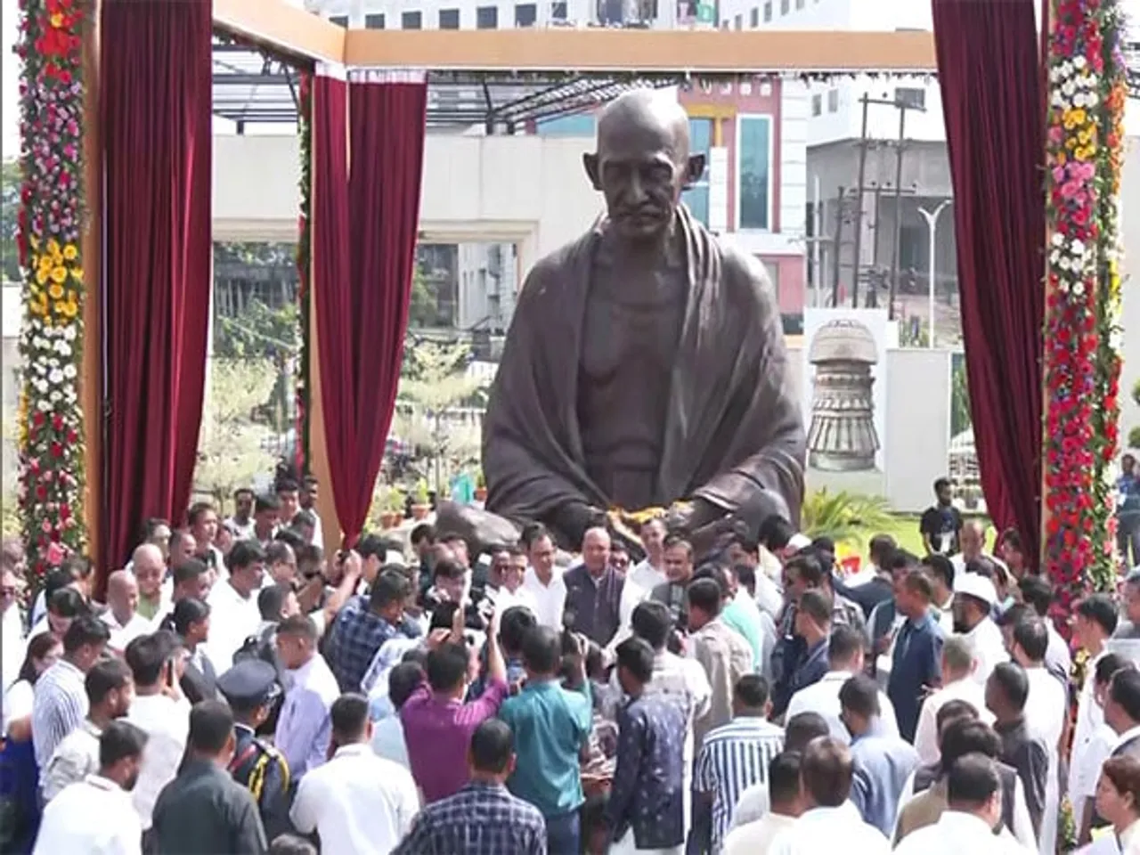 Assam CM Unveils Mahatma Gandhi Statue at Assam Legislative Assembly New Building