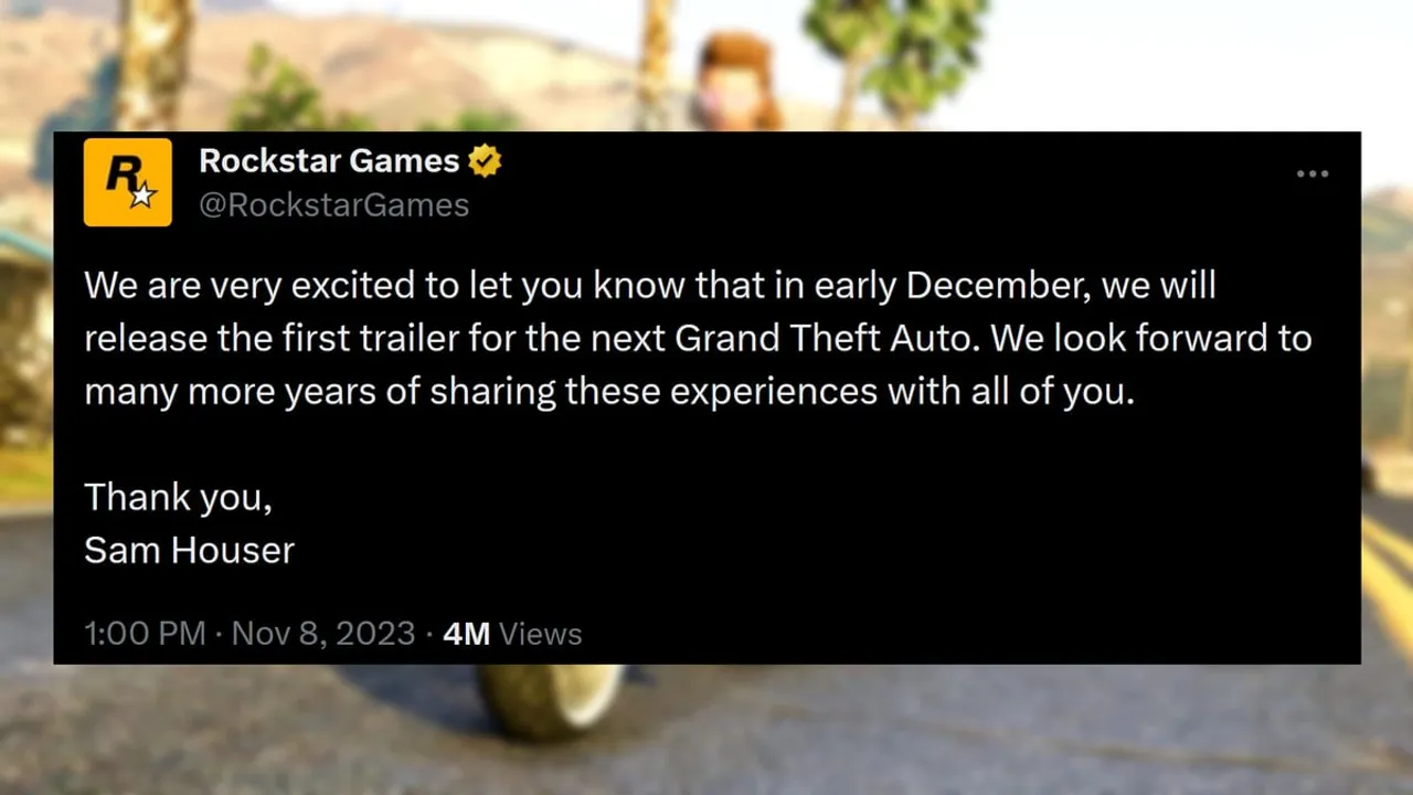 Grand Theft Auto 6 Trailer Arriving In Early December, Rockstar Confirms