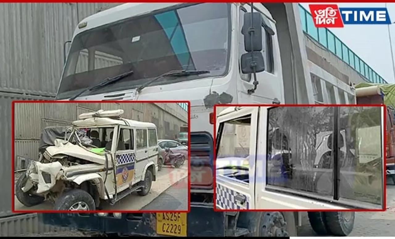 Horrific Road Accident at Lokhra in Guwahati Leaves Police Officials Injured