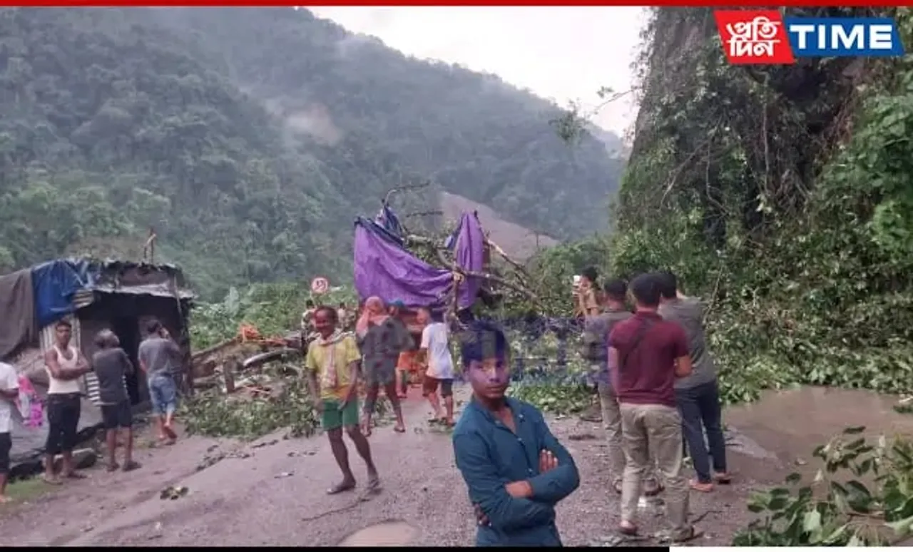 Landslide Near Sonapur Tunnel Halts Commute; Debris Hits Running Truck
