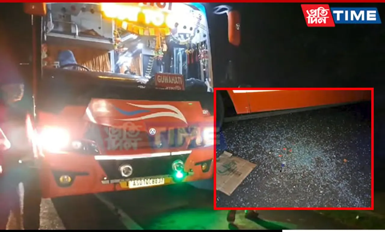 Night Bus Targeted by Stone-Throwing Miscreants in Kaliabor, Passengers Injured