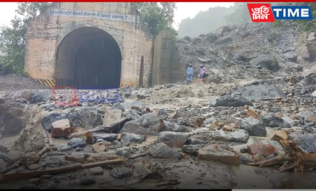Landslide Blocks Sonapur Tunnel in Meghalaya, Disrupting Traffic Movement