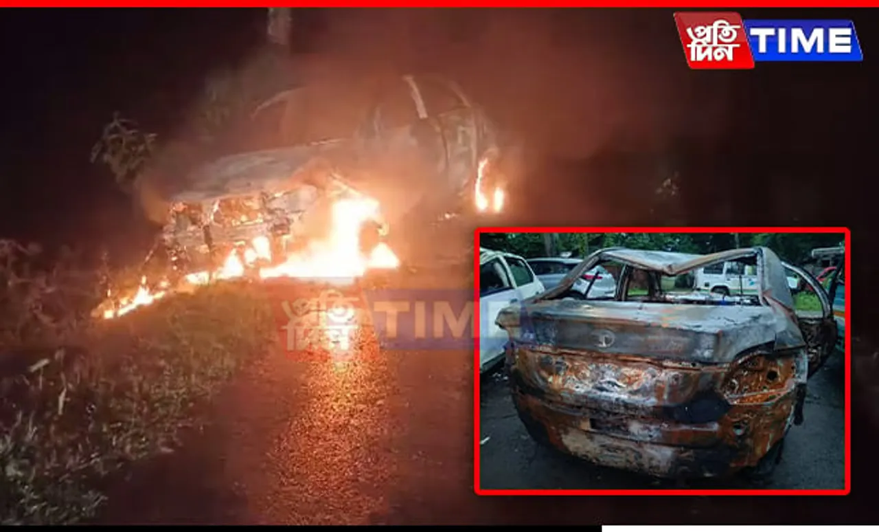 Luxury Vehicle Carrying Smuggled Cattle Set Ablaze in Assam’s Lahowal