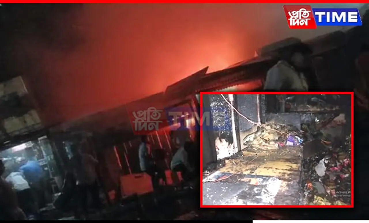 Massive Fire Ravages Shops in Guwahati’s Dharapur Amid Heavy Rain