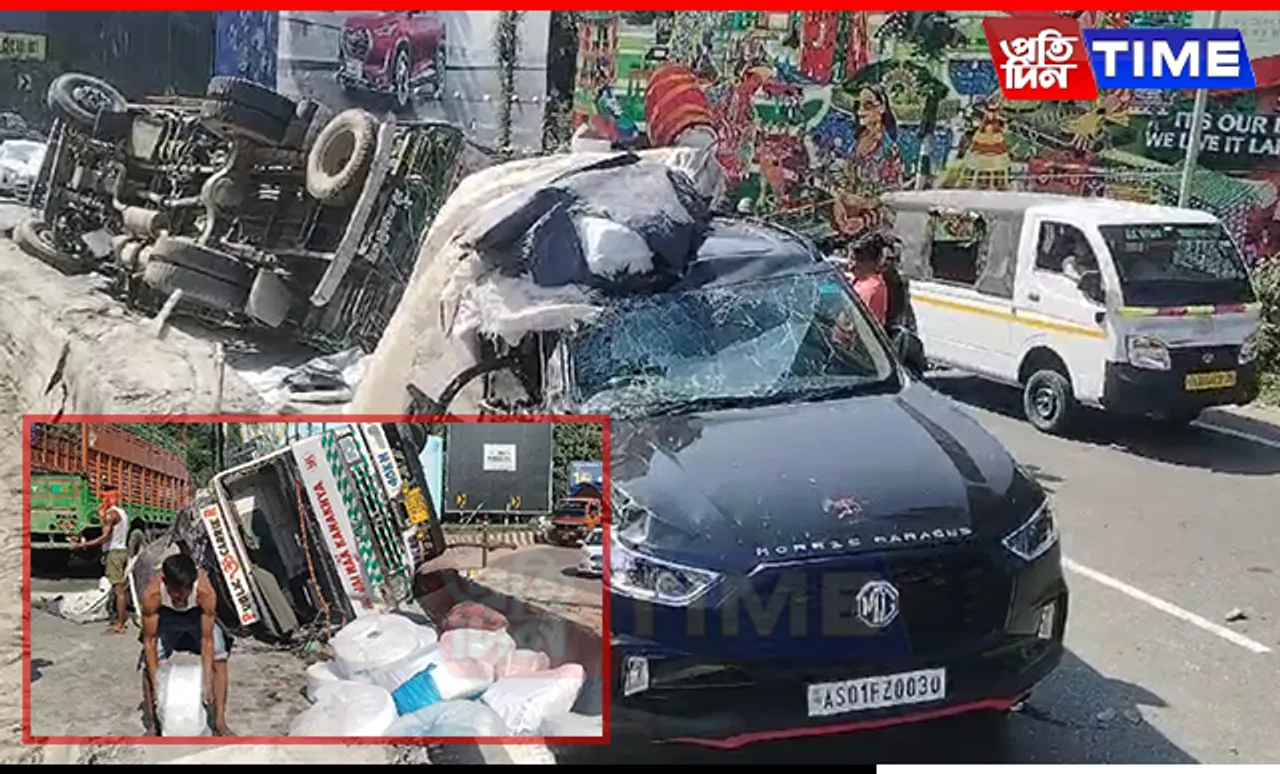 Guwahati: Truck Overturns Onto Car in Khanapara, Traffic Snarled on NH37