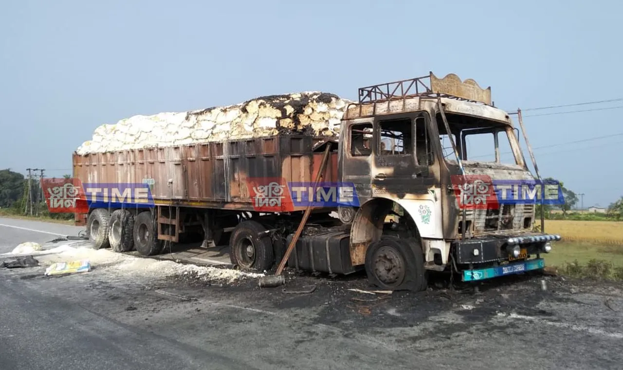 Bandh supporters set truck on fire in Kokrajhar