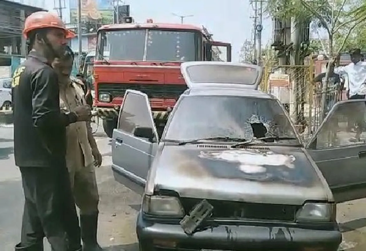 Car catches fire in Guwahati