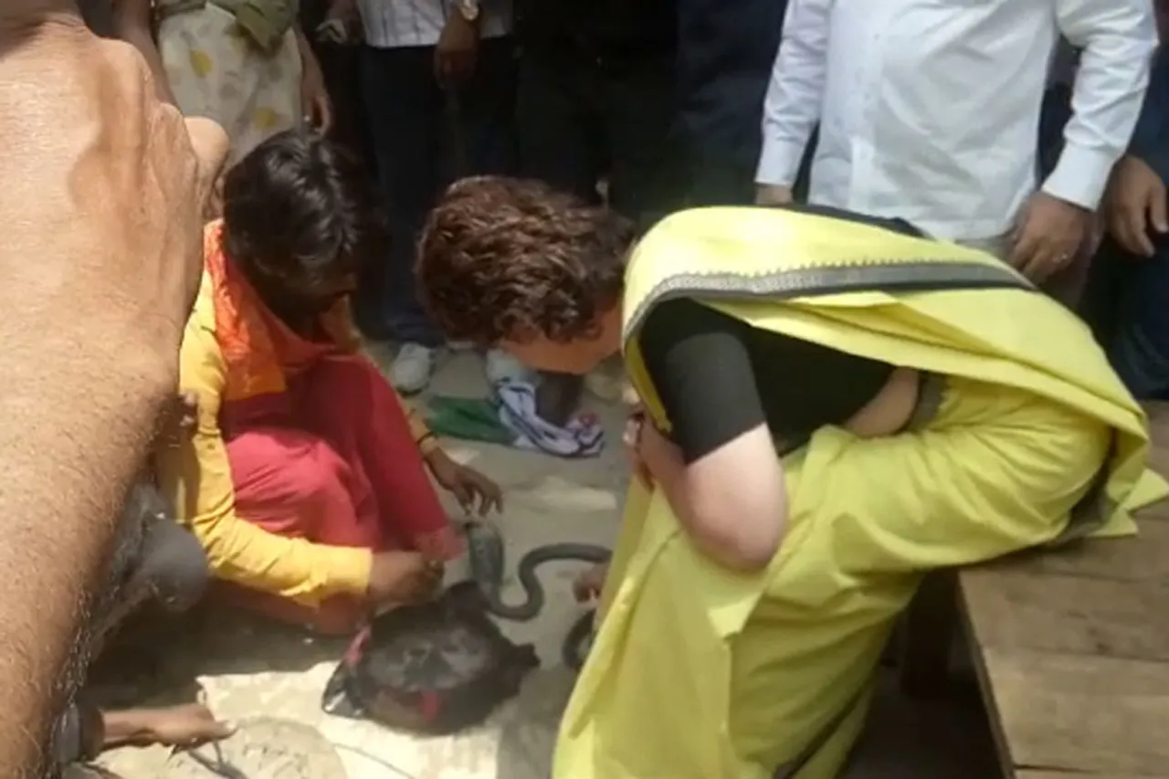 WATCH: Priyanka Gandhi’s Unusual Campaign holding Snake in Raebareli