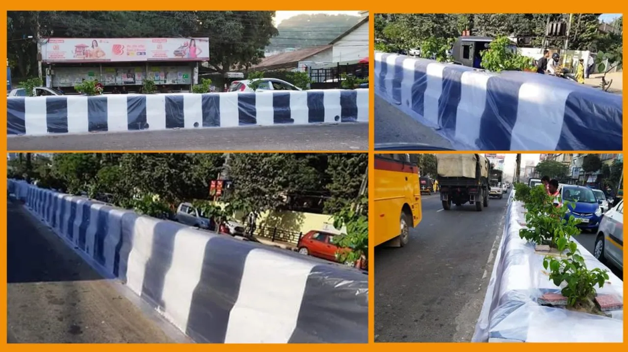 Guwahati road dividers covered with plastic sheets