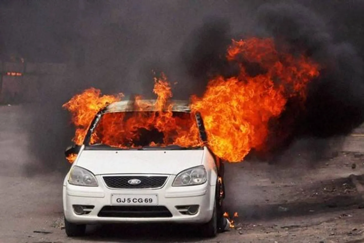 Car Catches Fire After Hitting Bike in Lumding