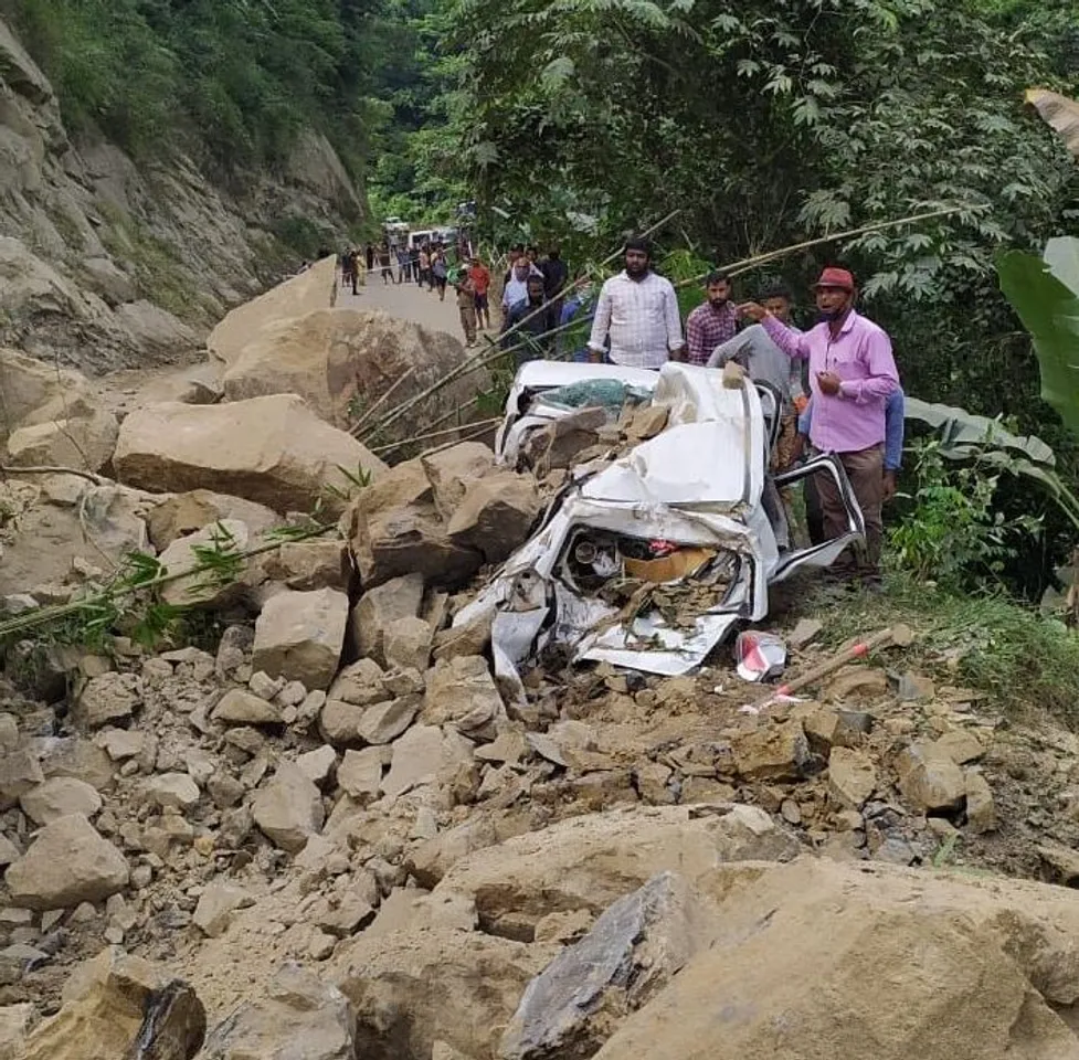 Dimapur: Rockslide Crushes Car, Commuters Escapes