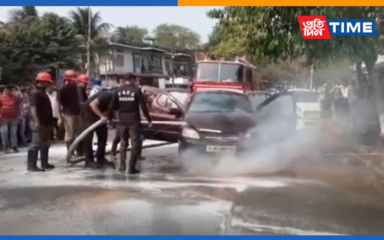 Guwahati: Vehicle Catches Fire In Panbazar