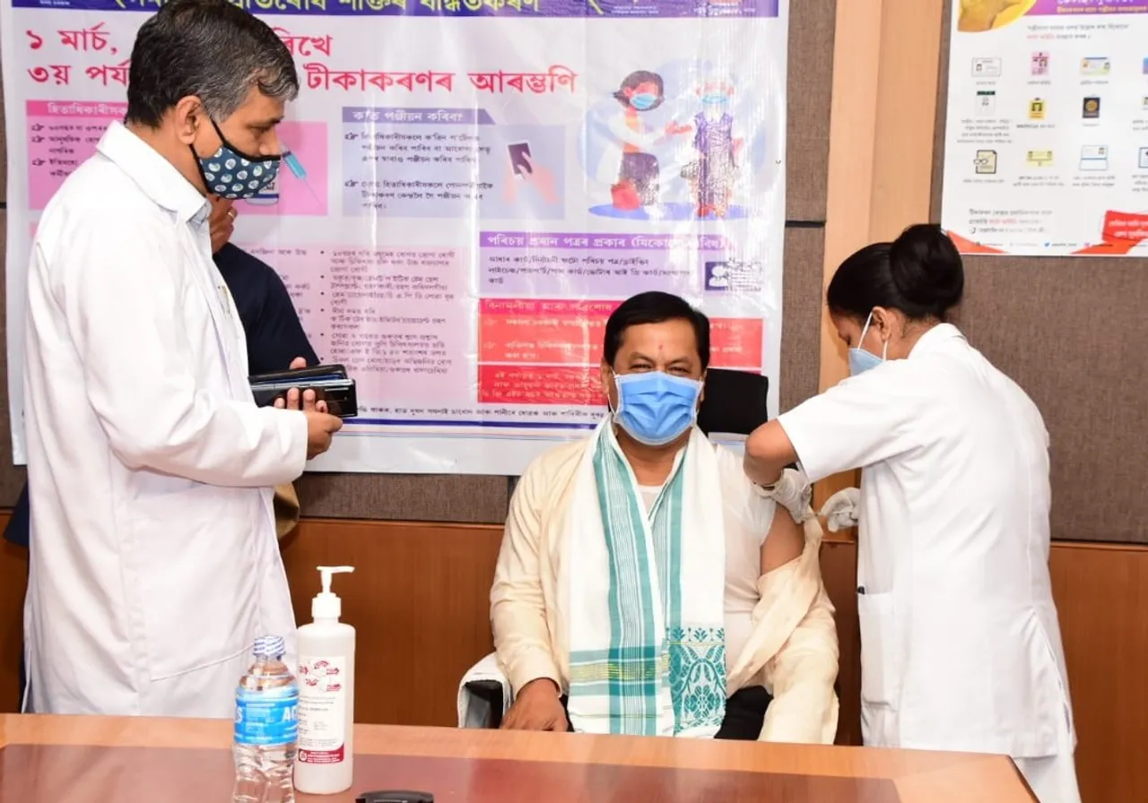 Sarbananda Sonowal Takes 1st Shot of COVID Vaccine