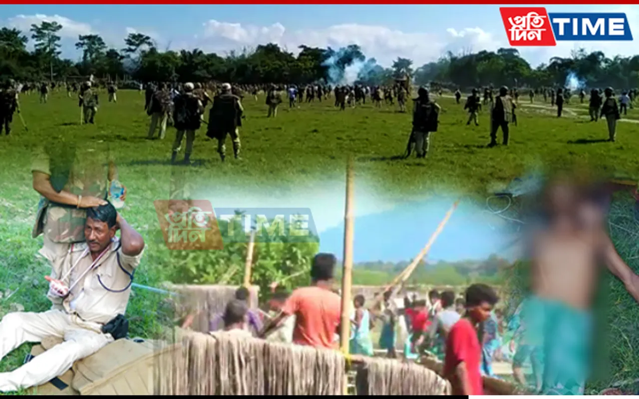 Darrang: Violent Protests During Eviction Drive At Dholpur No 3, Police Use Rubber Bullets, Tear Gas