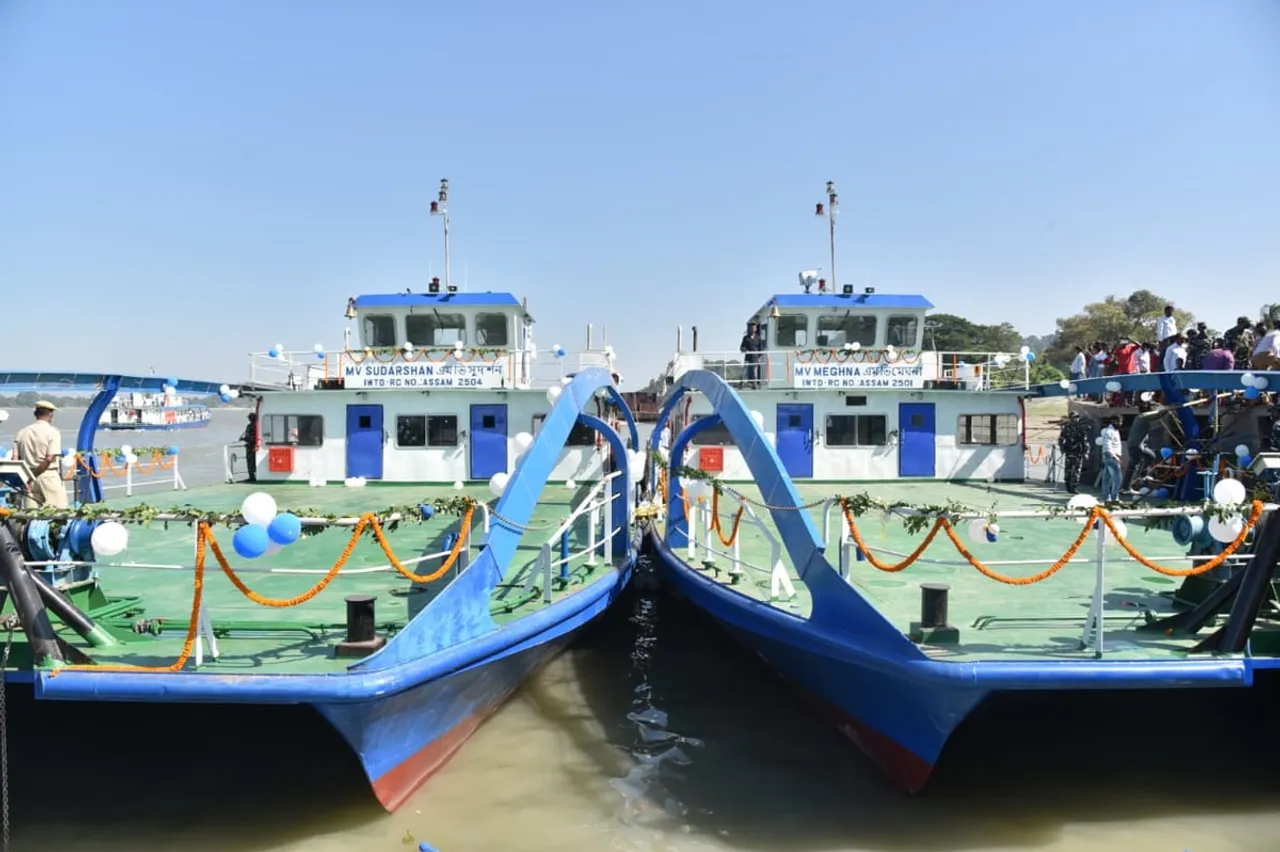 Guwahati: CM Sarma Flags Off 4 Steel Catamaran Vessels At Pandu Port