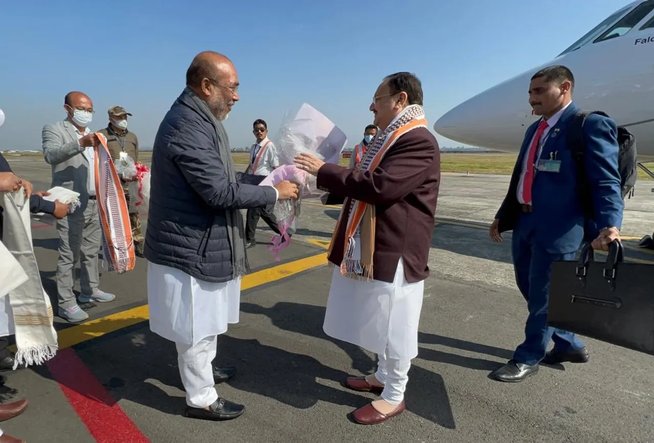 JP Nadda Arrives In Imphal Ahead Of 2022 Manipur Polls