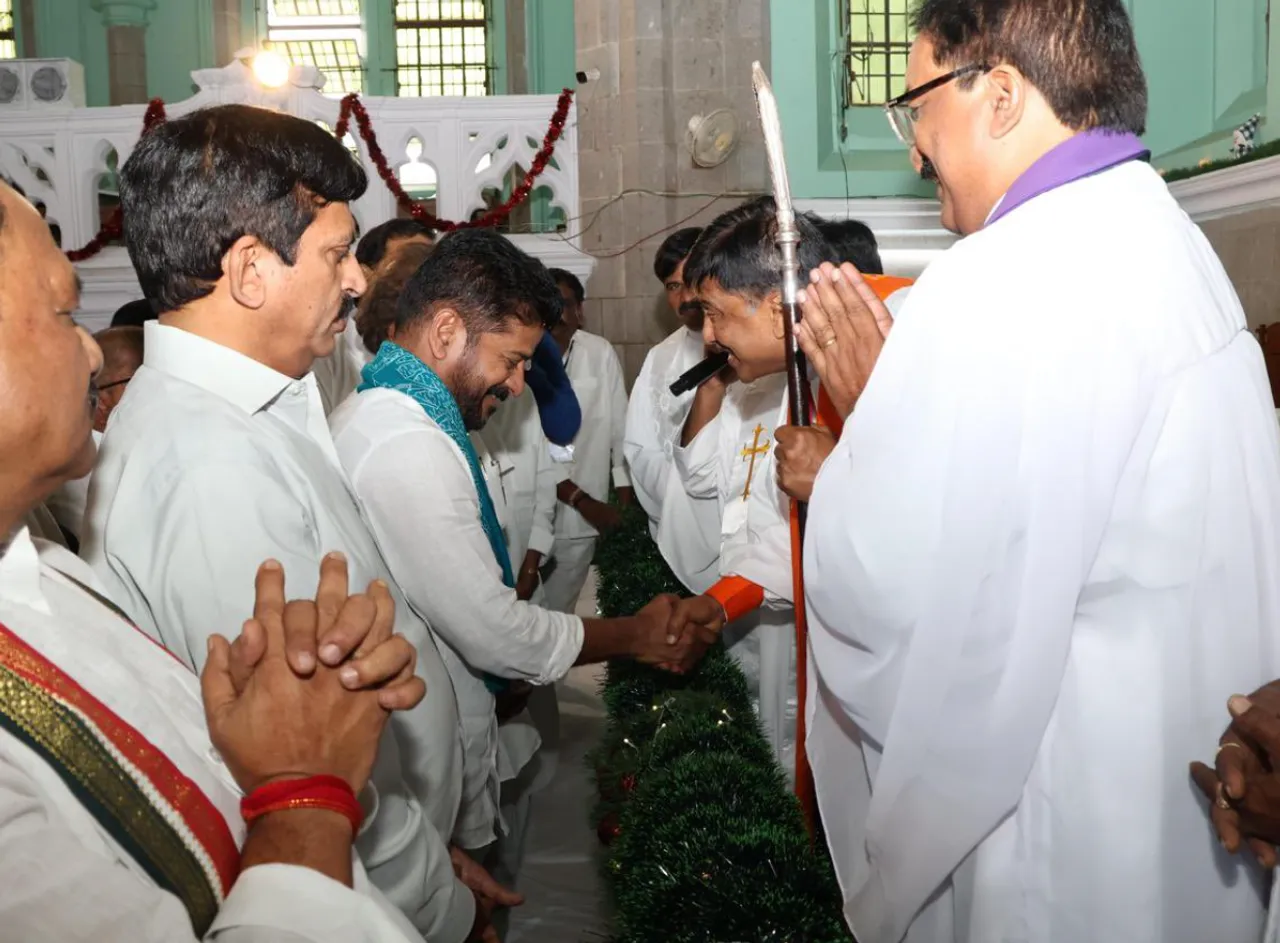 revanth at church with ministers 