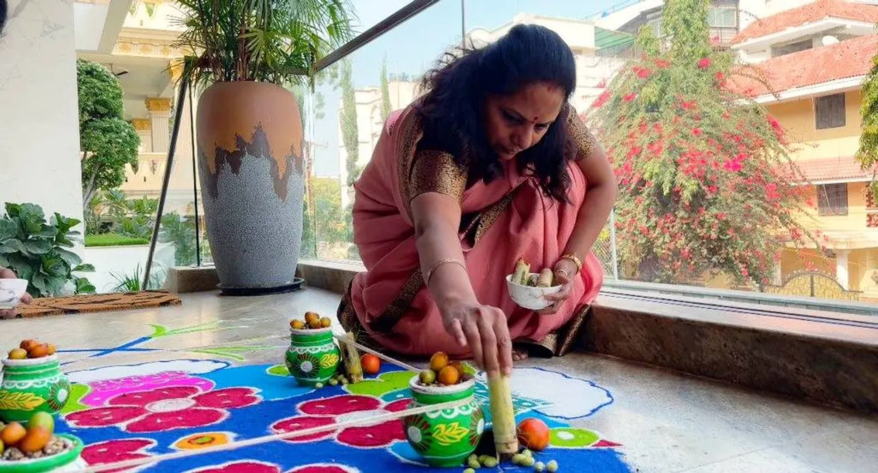 సంక్రాంతి ముగ్గులు వేసిన ఎమ్మెల్సీ కవిత-PHOTOS