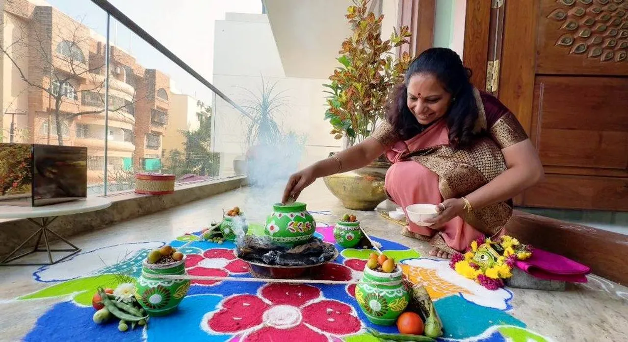 సంక్రాంతి ముగ్గులు వేసిన ఎమ్మెల్సీ కవిత-PHOTOS