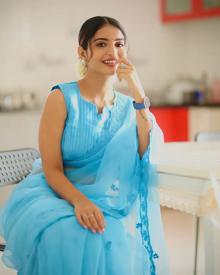 Ananya nagalla blue saree  pics