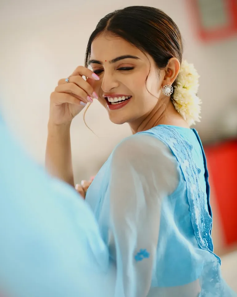 Ananya stunning  blue saree photos