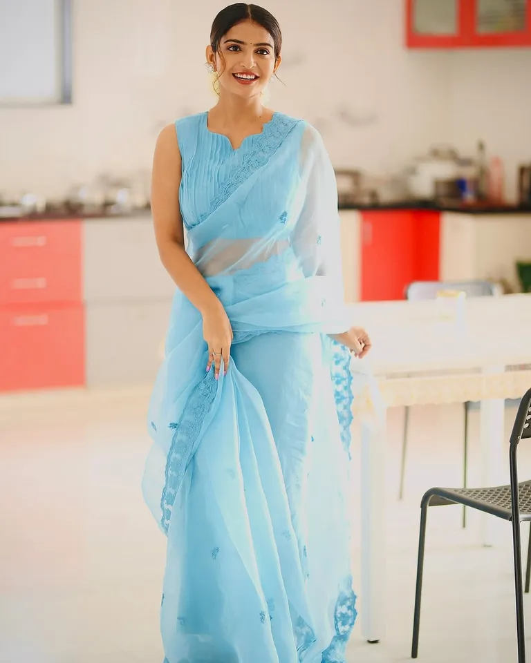 Ananya stunning  blue saree shoot
