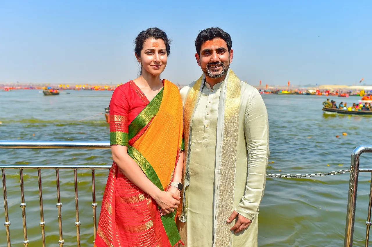nara lokesh couple  at maha kumbh