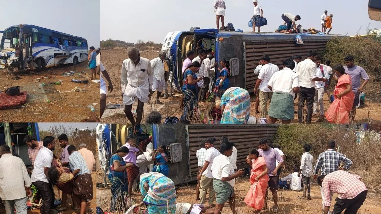 Kurnool Tuggali mandal Jonnagiri private travel bus overturned