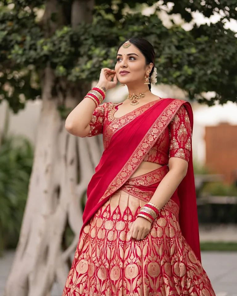 sreemukhi half saree stunning looks 