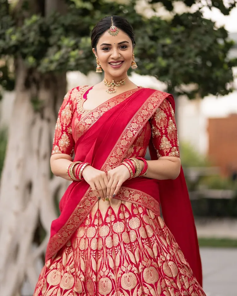 sreemukhi stunning  half saree 