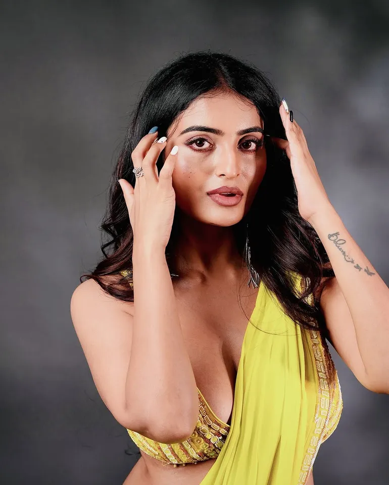 Ananya in yellow saree 