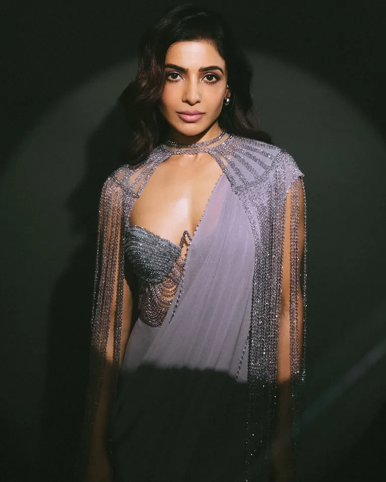Samantha in stylish lavender saree latest shoot