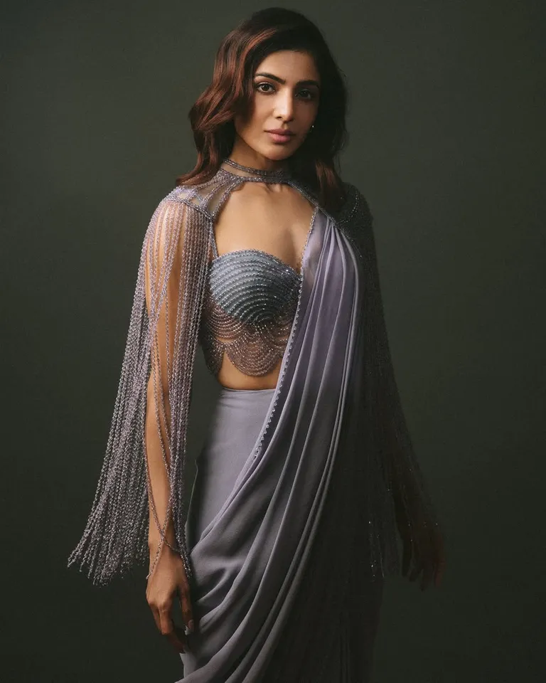 Samantha in stylish lavender saree stunning shoot