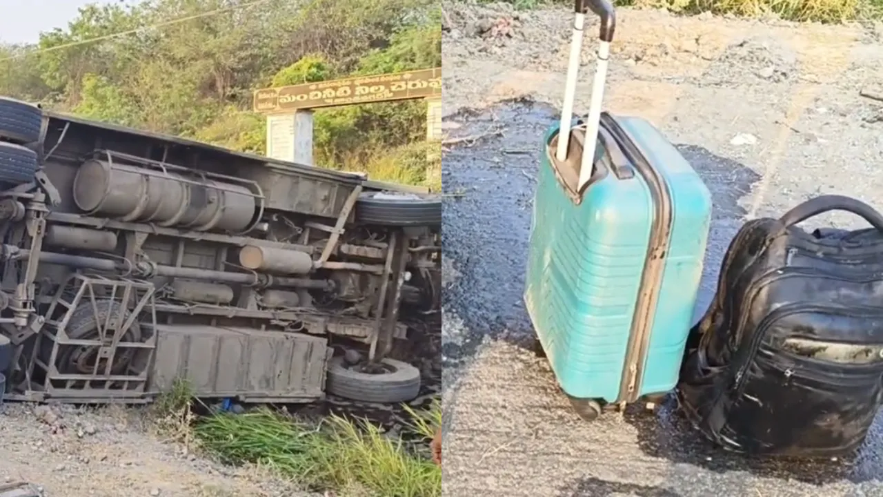 _Private bus overturns  