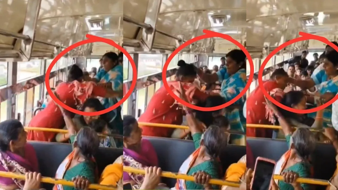 Women fight for seats in Telangana RTC bus