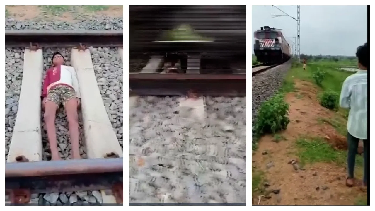 Lying on the train tracks for reels..