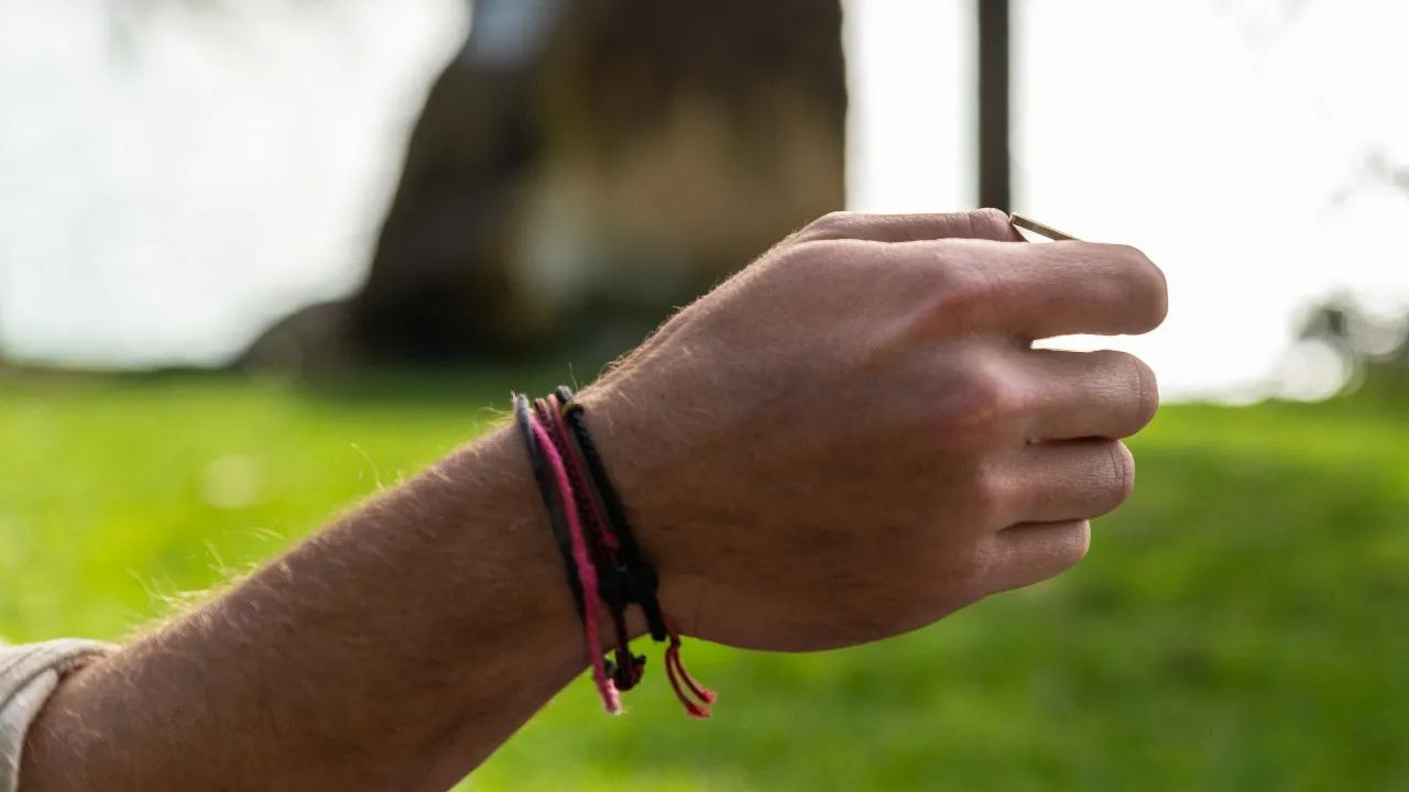 A bracelet tied around the wrist