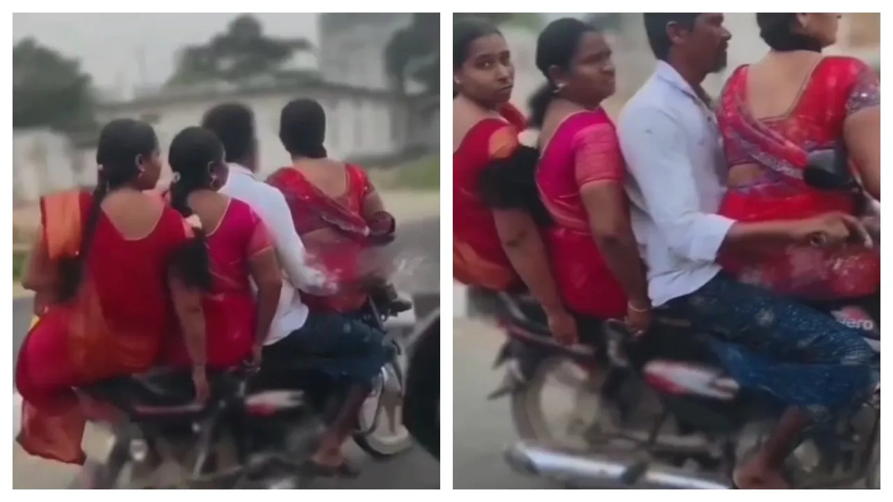 with three ladies on the same bike...