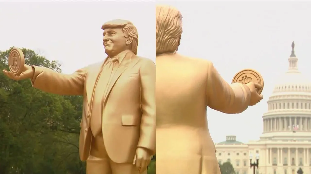 12-foot golden statue of Trump holding Bitcoin unveiled outside US Capitol