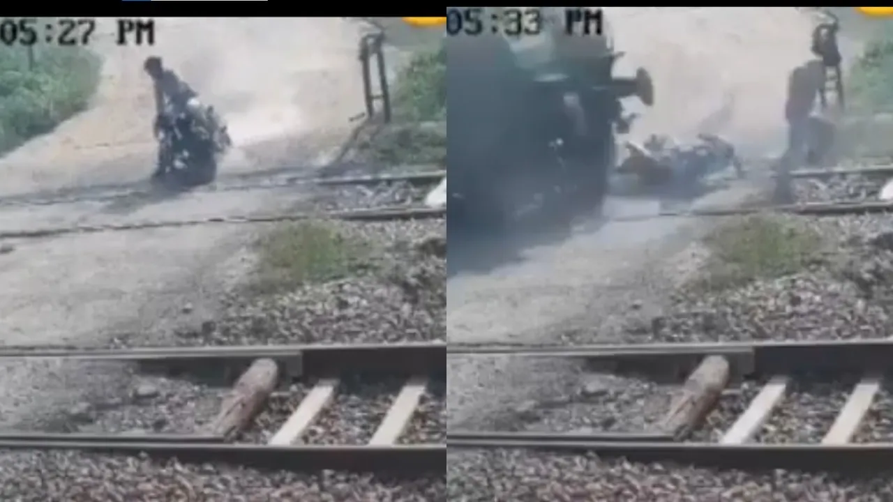 A young man slipped while crossing the track on his bike