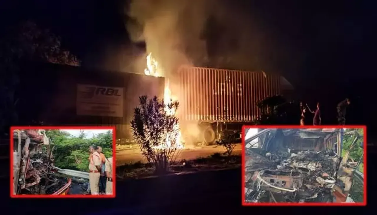మెదక్ జిల్లాలో ఘోర ప్రమాదం..రెండు కంటైనర్లు ఢీకొని ఇద్దరు సజీవదహనం..!!