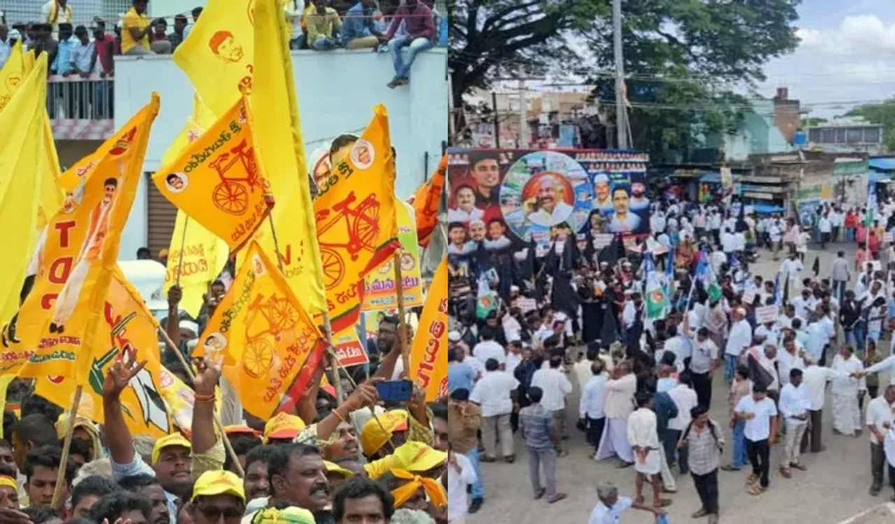 పుంగనూరులో చంద్రబాబు ర్యాలీపై రాళ్ల దాడిని ఖండిస్తూ టీడీపీ నేతల ర్యాలీలు