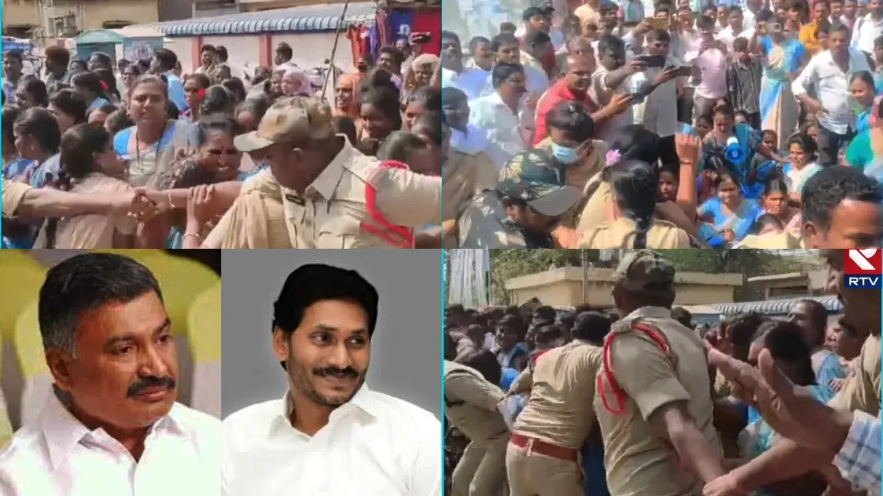Anganwadis strike in AP:మంత్రి పెద్దిరెడ్డి కాన్వాయ్ అడ్డగించిన అంగన్వాడీలు