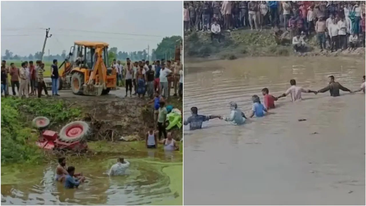 UP: తీవ్ర విషాదం.. ట్రాక్టర్ చెరువులోపడి 24 మంది మృతి