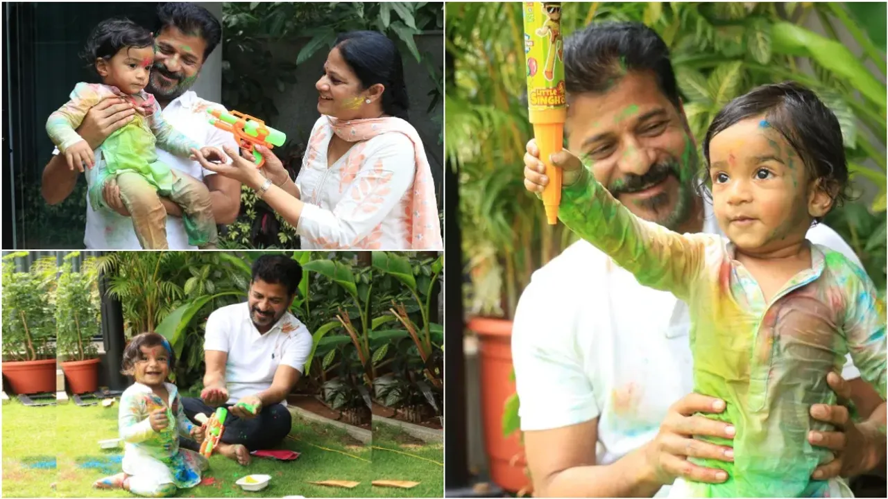Revanth: మనువడితో హోలీ ఆడిన సీఎం రేవంత్.. ఫొటోస్ వైరల్!