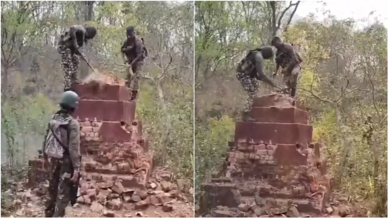 Maoist: మావోయిస్టుల స్మారక స్థూపం కూల్చేసిన భద్రతా బలగాలు.. వీడియో వైరల్!
