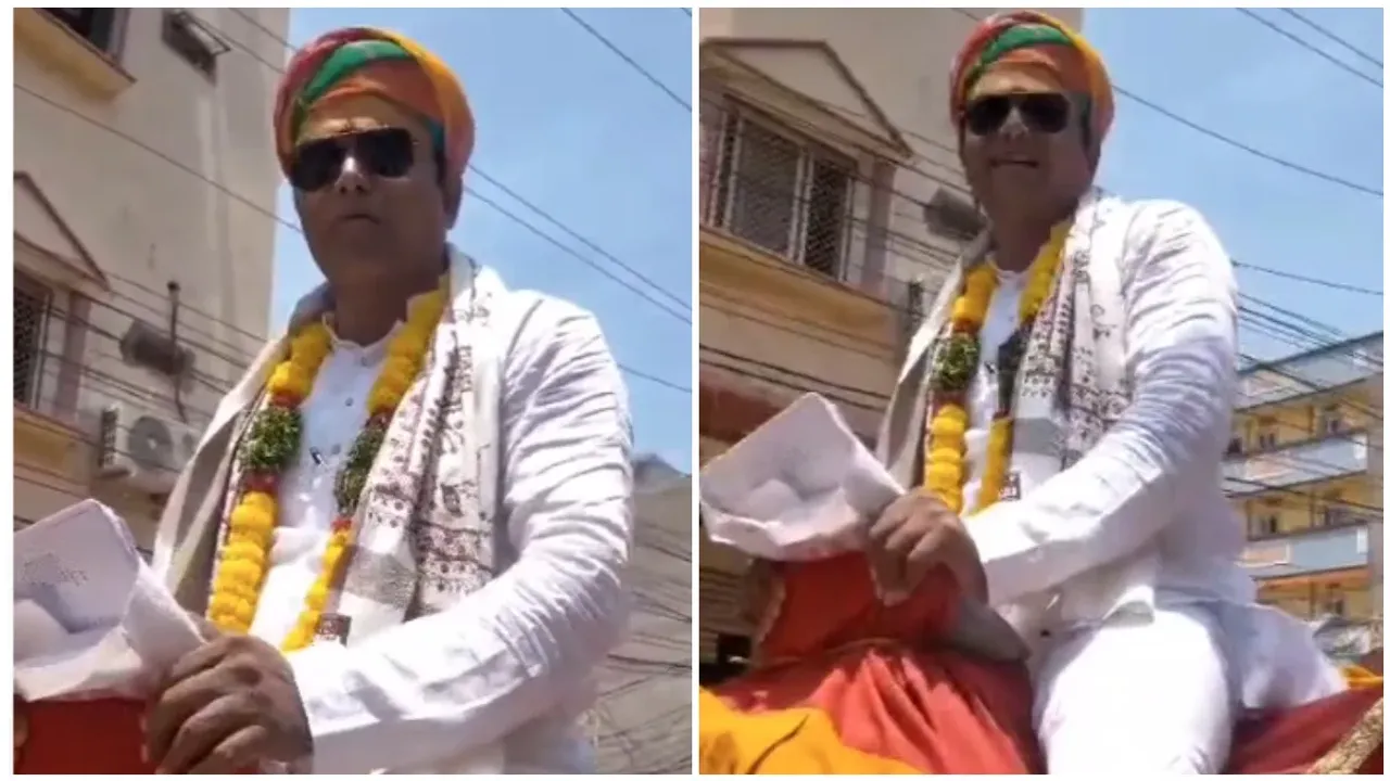హైదరాబాద్: ఒంటెపై వచ్చి నామినేషన్! (వీడియో)