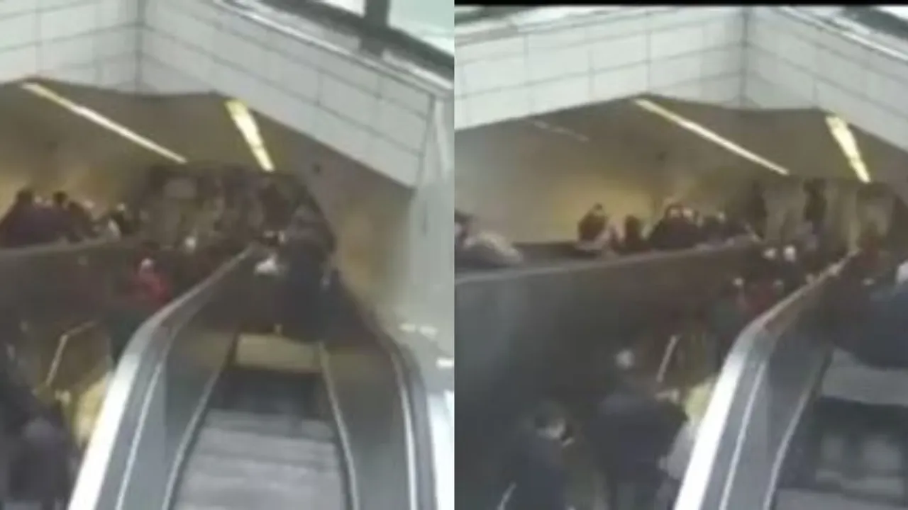Escalator: రెండు ముక్కలైన ఎక్ల్సేటర్.. ఇరుక్కుపోయిన వ్యక్తి.. వీడియో వైరల్..!